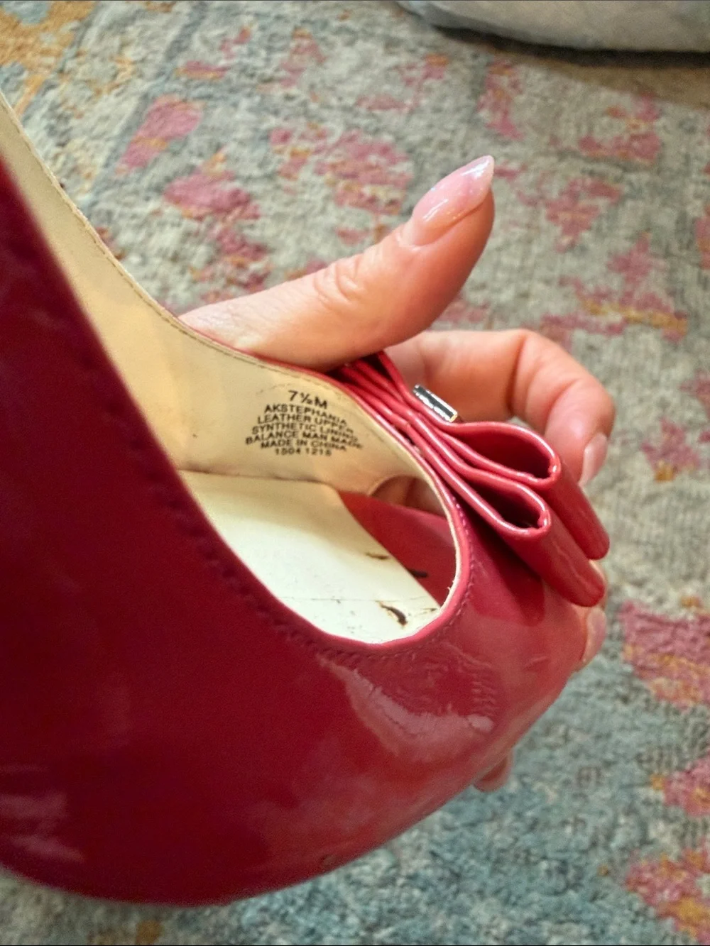 Anne Klein Red Slingback Peep-Toe Heels with Bow EUC